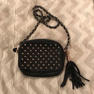 Cute crossbody bag with gold studs and tassel